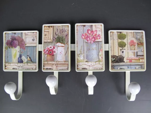 9977699 Hook Rail Wardrobe Metal Flowers Herbs Window Sill Vintage 20x38cm