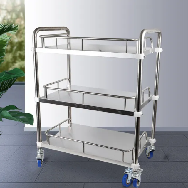 Stainless Steel Rolling Cart Catering Mobile Trolley Serving Equipment Tool NEW!