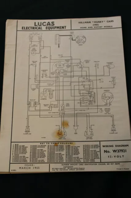 Hillman Husky Cars 1955  Lucas Wiring Diagram W37921