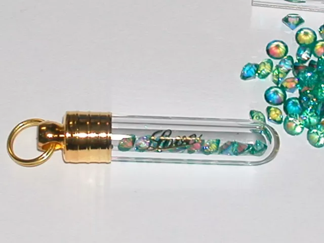 1 Tube Glass bottle with gold plated cap & tiny Crystals inside Fairy vial NEW *