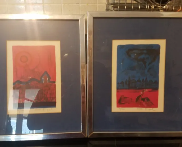 Nissan Engel Artist  Abstract Lithograph 95/120 and 91/120  Pencil Signed Framed