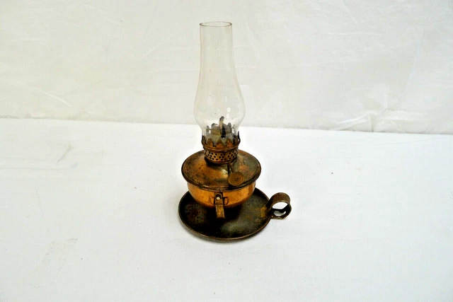Vintage Brass Miniature Oil Lamp with Glass Cover