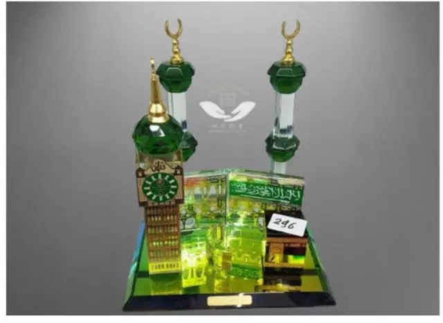 Crystal Glass Makkah Mecca With Minaret Clock Tower Kaaba Quran Islamic Eid Gift