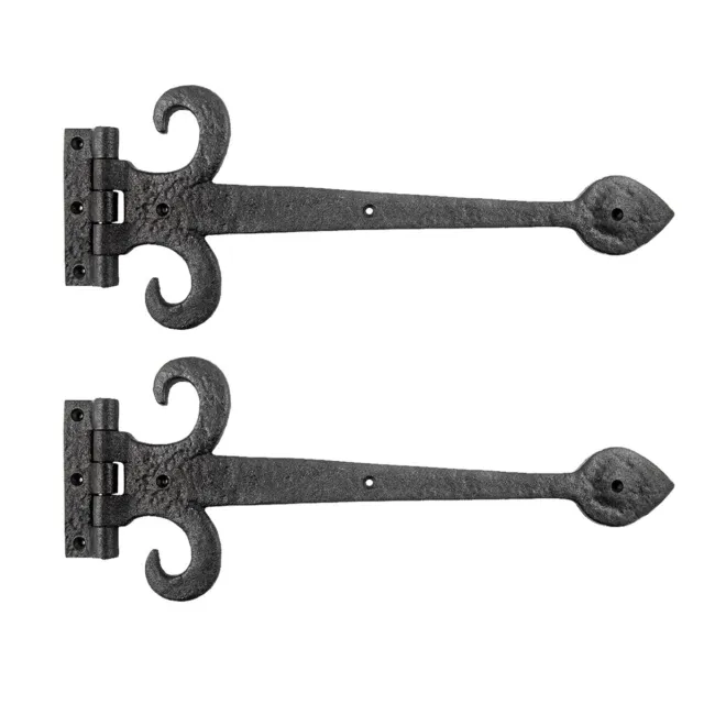 Black Wrought Iron Strap Hinge Fleur de Lis Style Gate and Door Hinges Set of 2