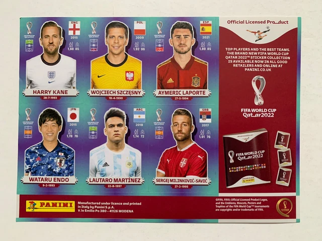 HARRY KANE FIFA World Cup Qatar 2022 Uk Panini Promotional 6 Sticker