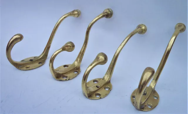 4 Assorted Vintage Heavy Brass  Reclaimed  Double Coat Hooks