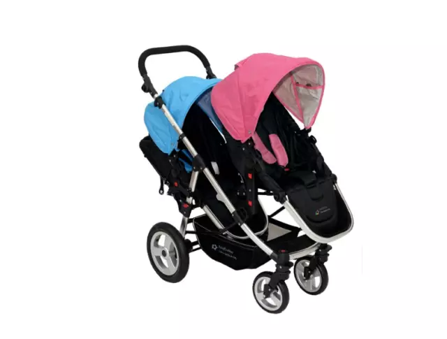 Passeggino 2In1 Doppio / Gemellare Per Due Bambini Blu + Rosa Stroller Poussette