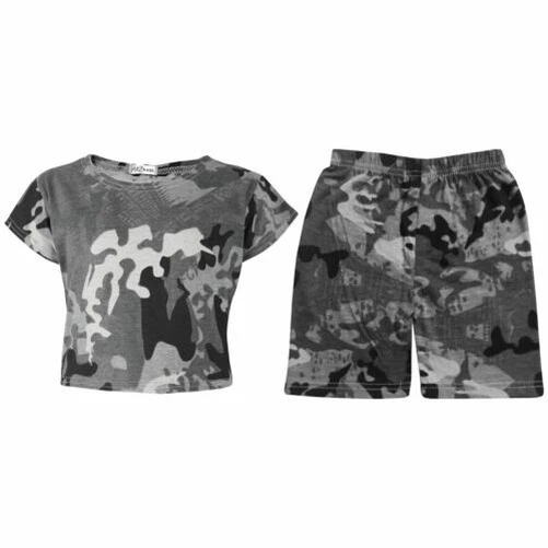 Bambine Top Corto Ciclismo Pantaloncini Carbone Mimetica Completo Vestiti Set
