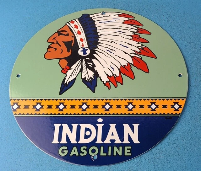 VINTAGE INDIAN GASOLINE Porcelain Chief Gas Motor Oil Service Station
