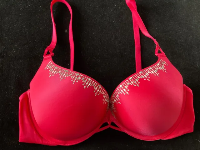 VICTORIA SECRET BRA Bombshell Plunge 38DD Push-Up Red Lace Adds 2