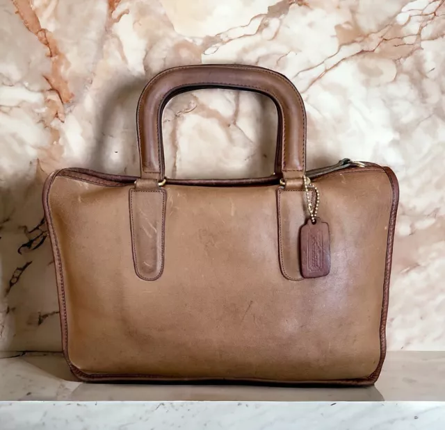 Vintage 1970s Coach Bonnie Cashin Slim Satchel Briefcase Bag Tan Leather NYC USA