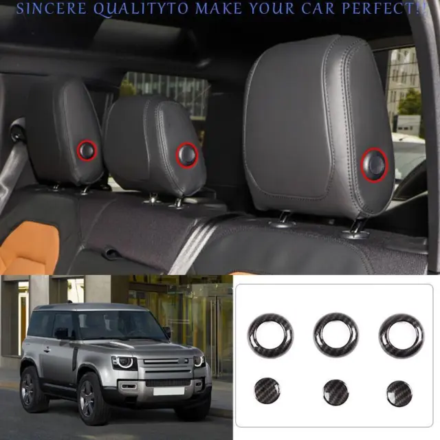 For Land Rover Defender 2020-2024 Carbon Fiber Rear Seat Headrest Button Ring 6X