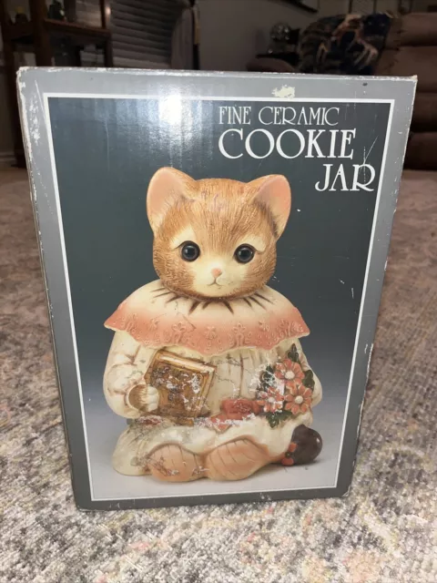 Vintage Emily the Cat Ceramic Cookie Jar Glass Eyes Mervyn’s 1990s Japan EUC