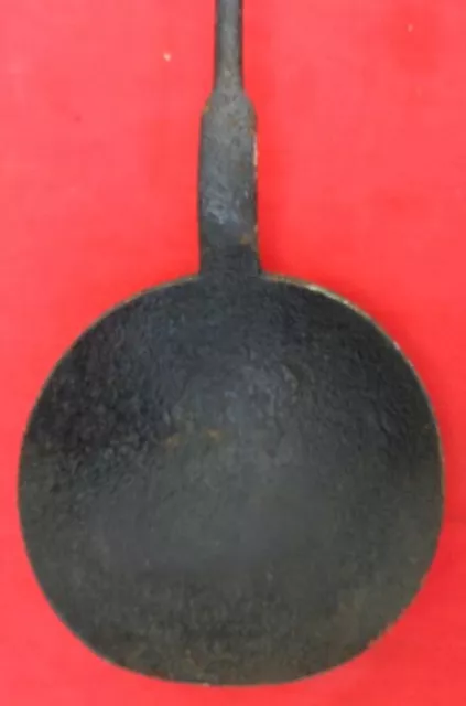 Antique 18th C Hand Forged 1-Piece Wrought Iron Ladle Nice Rattail Large Bowl L2 2