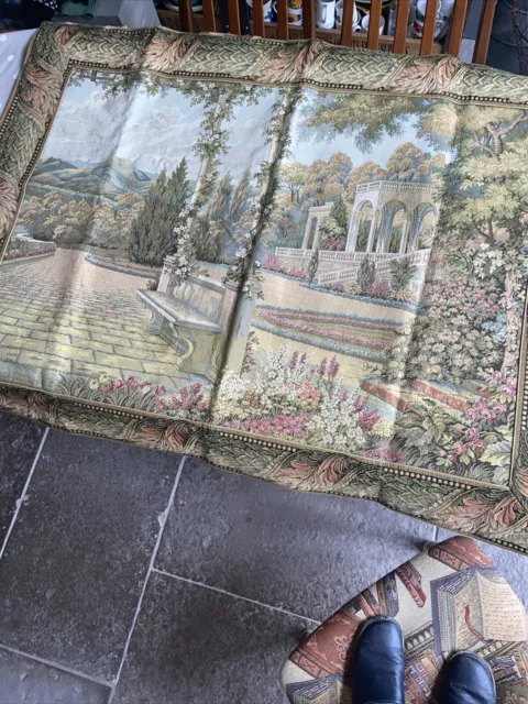 Large Belgian Tapestry Wall Hanging, 102x127 Cm Terrace Preowned Vgc