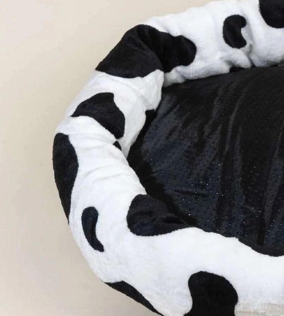 Dog Bed Cow Print Round cat NEW Fluffy thick Donut Washable Black White 20 In 3