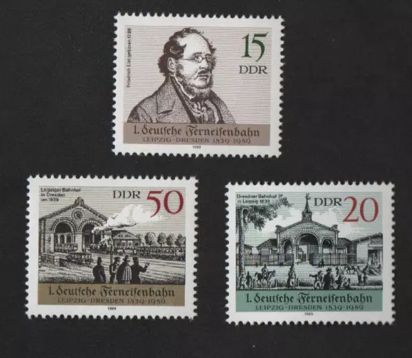 DDR 1989 Mi 3238-3240 150.Jahrestag Inb. 1. deut, Eisenbahn postfrisch,Satz,Lot