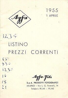 Listino Prezzi Correnti 1955 Catalogo Macchine Pellicole Carta Silette Agfa Agfa 