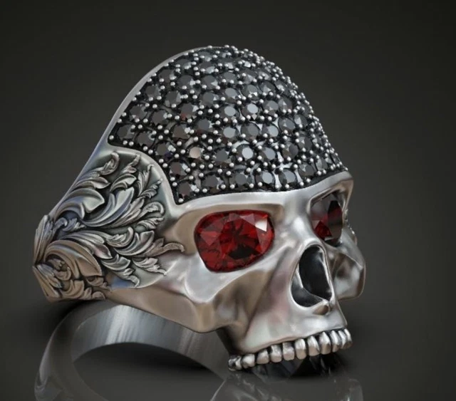 2.50 Ct Round Cut Simulated Diamond "Skull" Wedding Ring 925 Silver Gold over