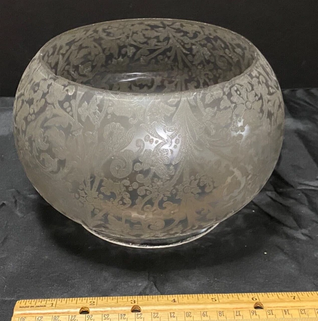 GLASS GAS OIL LAMP SHADE Antique Etched Floral & Frosted 5" Fitter 3