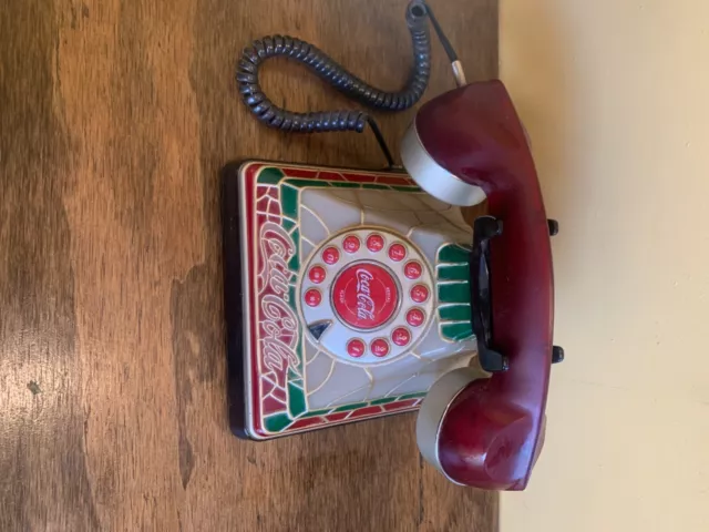 Vintage Coca-Cola Telephone  Light Up Stained Glass 2001 Land Line Phone {Works}