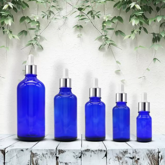 BLAUE Glas Tropferflasche mit SILBER Pipetten Öle Aromatherapie Ohr Augentropfen 3