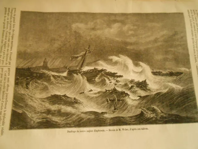 Naufrage du navire anglais Euphemia Gravure Print 1871