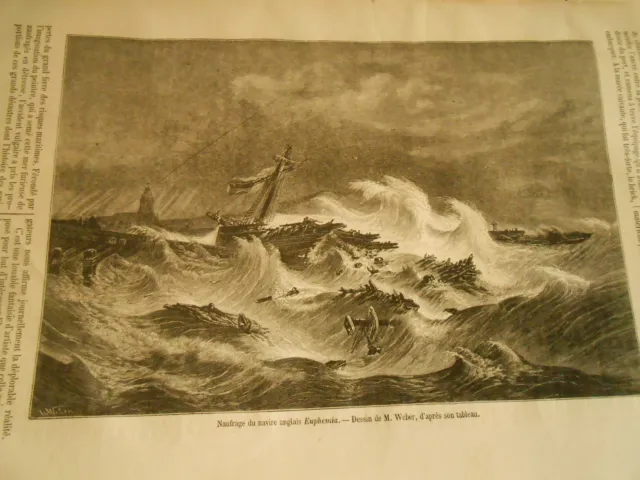 Sinking of the English Ship Euphemia Engraving Print 1871