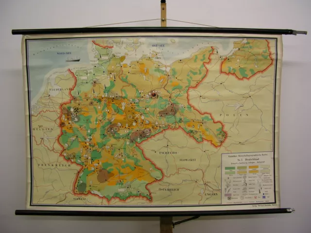 Deutschland Wirtschaft Produktion BRD DDR Osten ~1965 Schul-Wandkarte 140x95cm