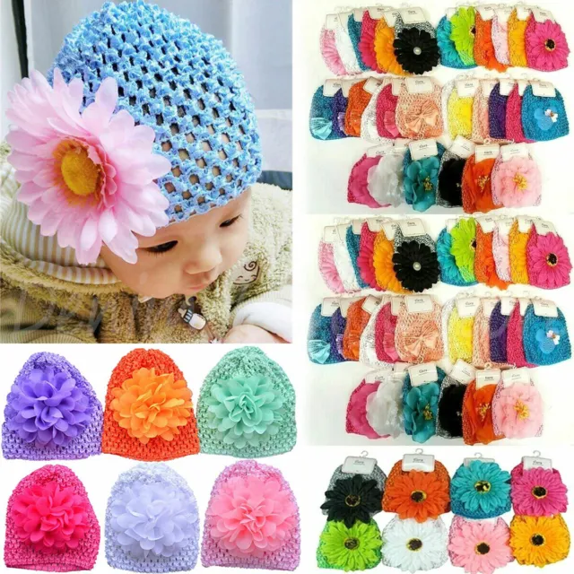 10 pc Baby Girl Chiffon Flower Hats Infant Turban Crochet Newborn Knit 0-12M Lot 2