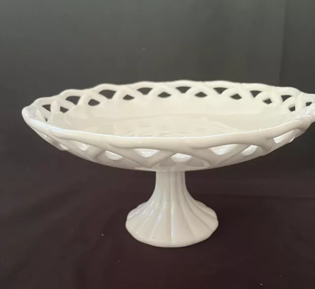 Vintage Pitman Dreitzer Milk Glass "Old Colony" lace pedestal bowl