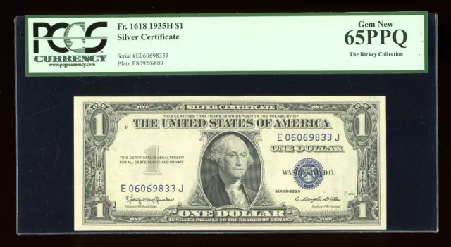 DBR $1 1935-H Silver Gem Fr. 1618 EJ Block PCGS 65 PPQ Serial E06069833J