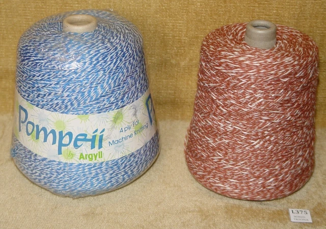 MÁQUINA DE TEJER ARGYLL POMPEII 4 CAPAS #843 500 gr Cono AZUL BLANCO + 238 ROSA ANTIGUA