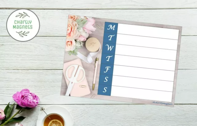 Succulent Floral Blue Fridge Magnet Whiteboard Family Weekly Planner Calendar A4 3