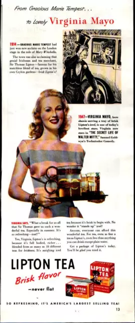 1947 Virginia Mayo Actress Lipton Tea Never Flat Vintage Print Ad 445