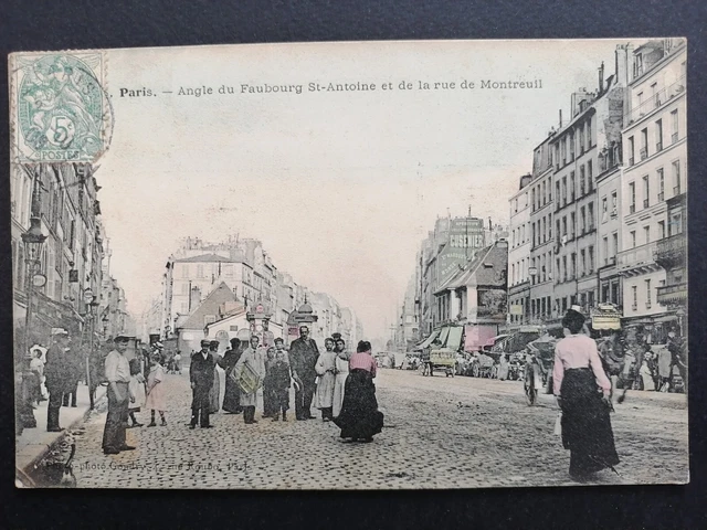 cpa RARE 75 - PARIS Angle du FAUBOURG St ANTOINE et de la Rue de MONTREUIL animated