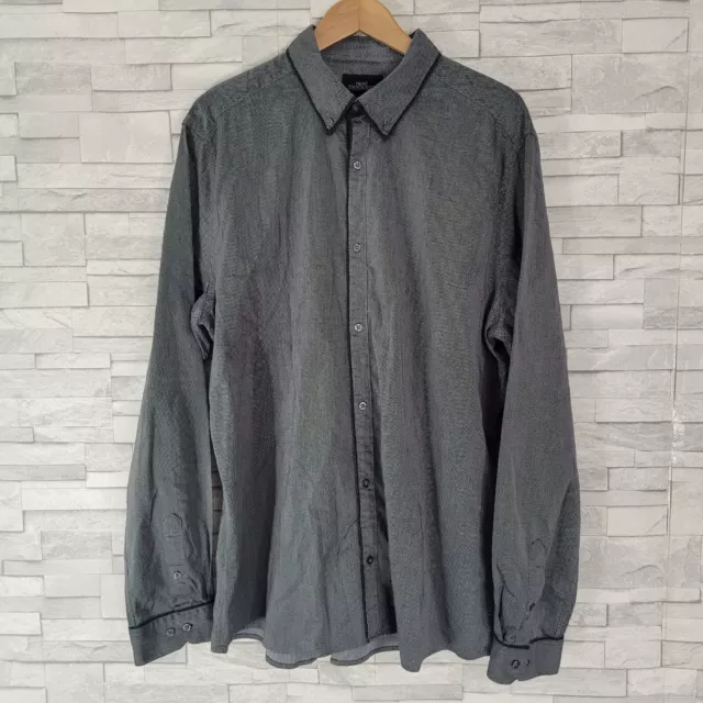 NEXT Shirt Grey Geometric Cotton Oxford Casual 2XL Slim Fit  Long Sleeved Mens