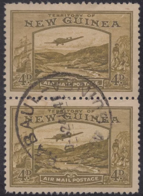 New Guinea 1939 4d yellow-olive Bulolo Airmail pair, used