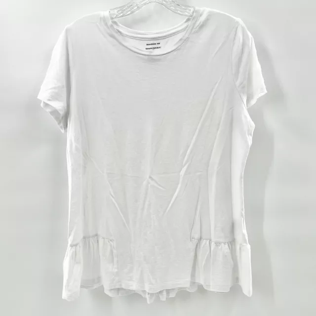 BANANA REPUBLIC Women's Sz L Designer Tee White Ruffled Short-Sleeve T-Shirt Top