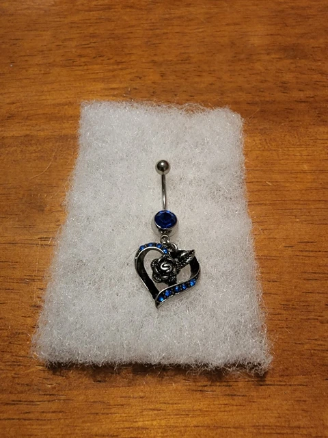 Heart Surgical Steel Dangle Belly Button Ring with CZ Jewels 14g 7/16" - 11mm