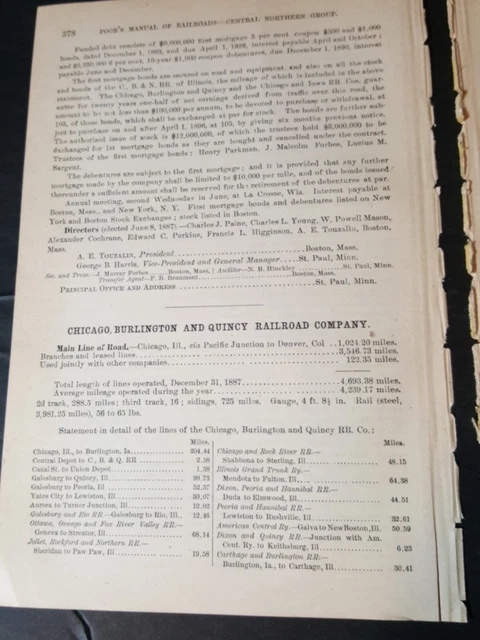 1888 train report CHICAGO BURLINGTON & QUINCY RAILROAD Denver Colorado all lines