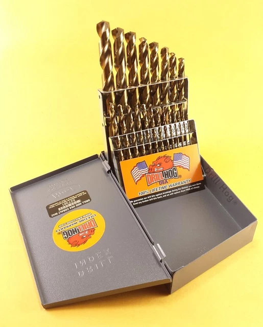 Drill Hog® 21 Pc Cobalt Drill Bit Set Twist M42 Round Shank Lifetime Warranty