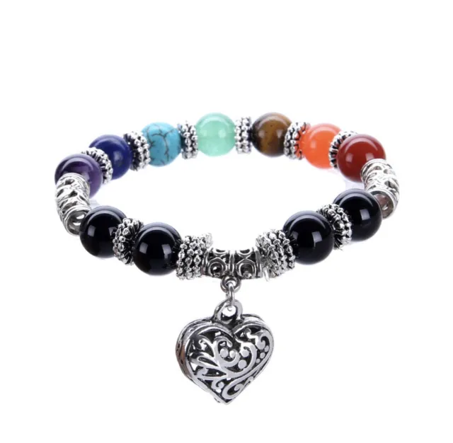 7 Chakra  Natural Stone Heart Bracelet Healing Balance Beads Yoga For Women Men