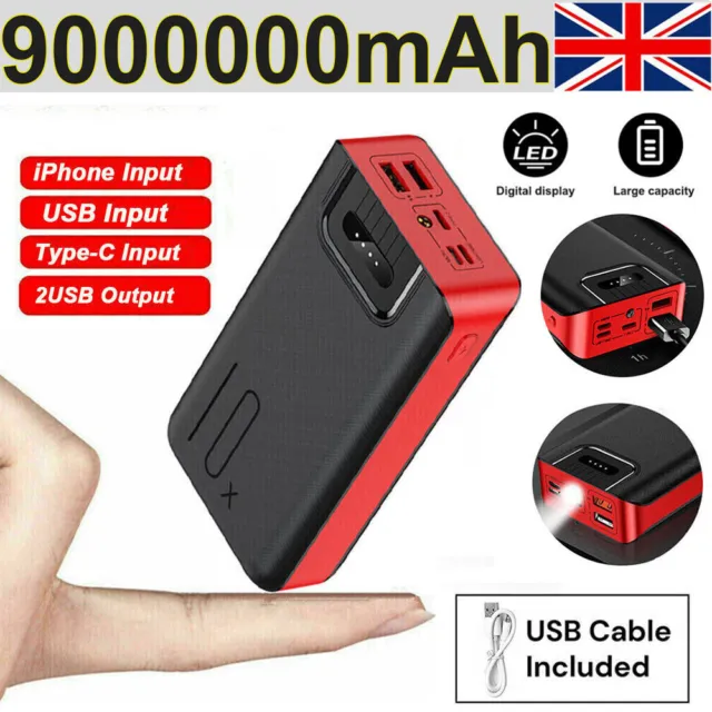 9000000mAh Power Bank Portable Fast Charger Battery Pack 2 USB for Mobile Phone