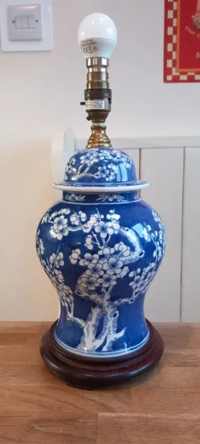 Beautiful Vintage Blue And White Oriental Ginger Jar Prunus Table Lamp