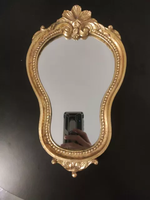 Joli Petit Miroir Ancien En Bois Doré