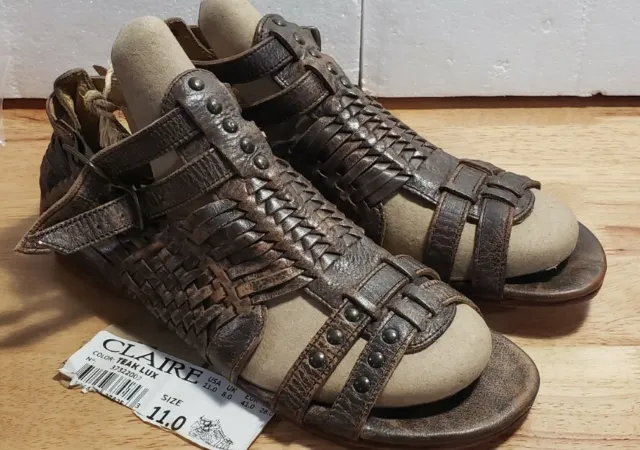 💥💥💥Bed Stu Claire Brown Distressed Leather Flat Gladiator Sandals 11 EUC