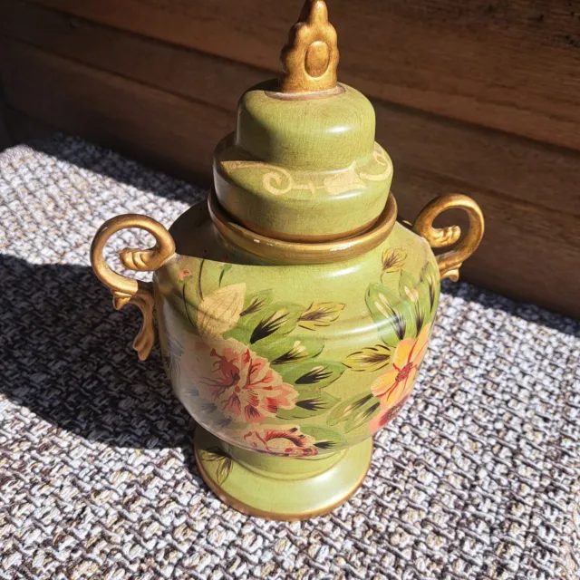 Foo Dog Jar Urn Japanese Floral Lidded Double Handled Ceramic Japan