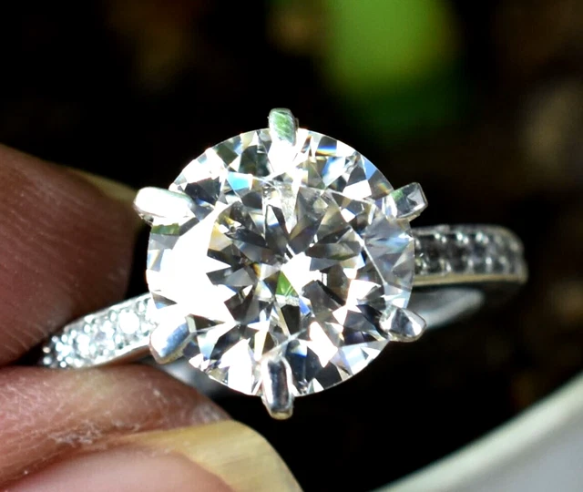 3.60Ct Certified Brilliant Cut Diamond Solitaire Ring with  Accent 925 Silver