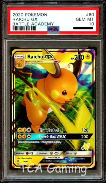 PSA 10 GEM MINT Raichu GX 20/68 BATTLE ACADEMY Deck PROMO # 60 HOLO Pokemon Card